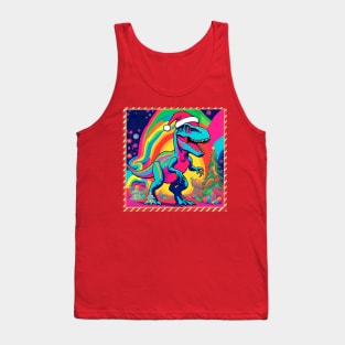 Colorful Dinosaur Wearing a Santa Hat Tank Top